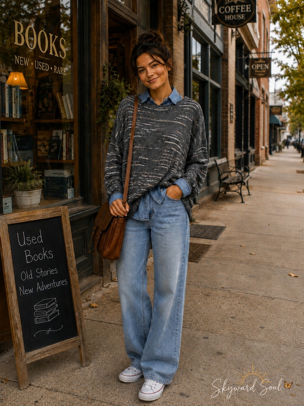 ANA XXL Gray Striped Slouchy Sweater Oversized Boho Coastal Grandmother Pullover - Picture 2 of 7